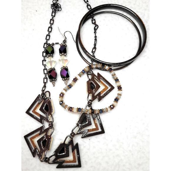 Iridescent Rainbow Titanium Necklace Earring Bracelet Futuristic Cyberpunk Boho - Picture 8 of 8